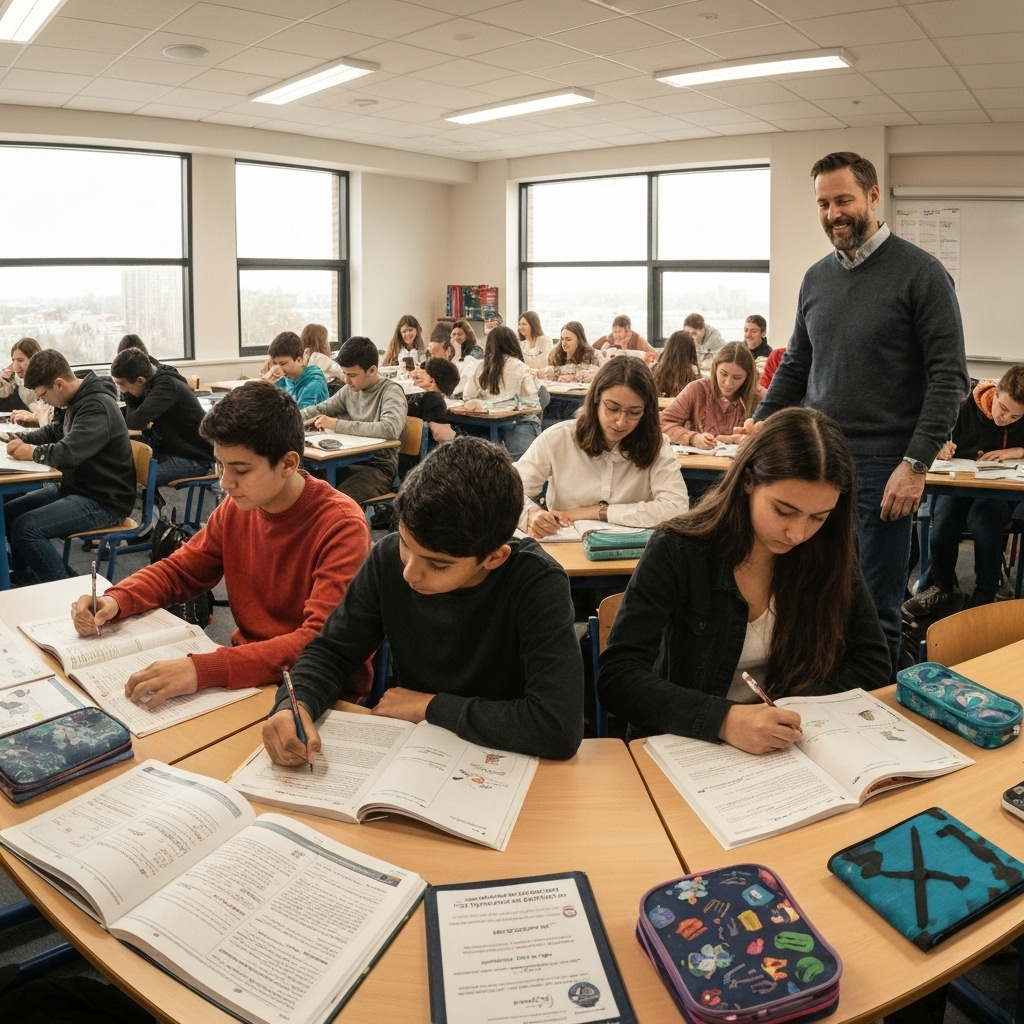 Students preparing for the English Olympiad